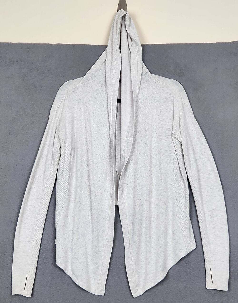 ATHLETA NIRVANA Wrap Cardigan Top Womens XS Gray Hooded Oversized Slouchy